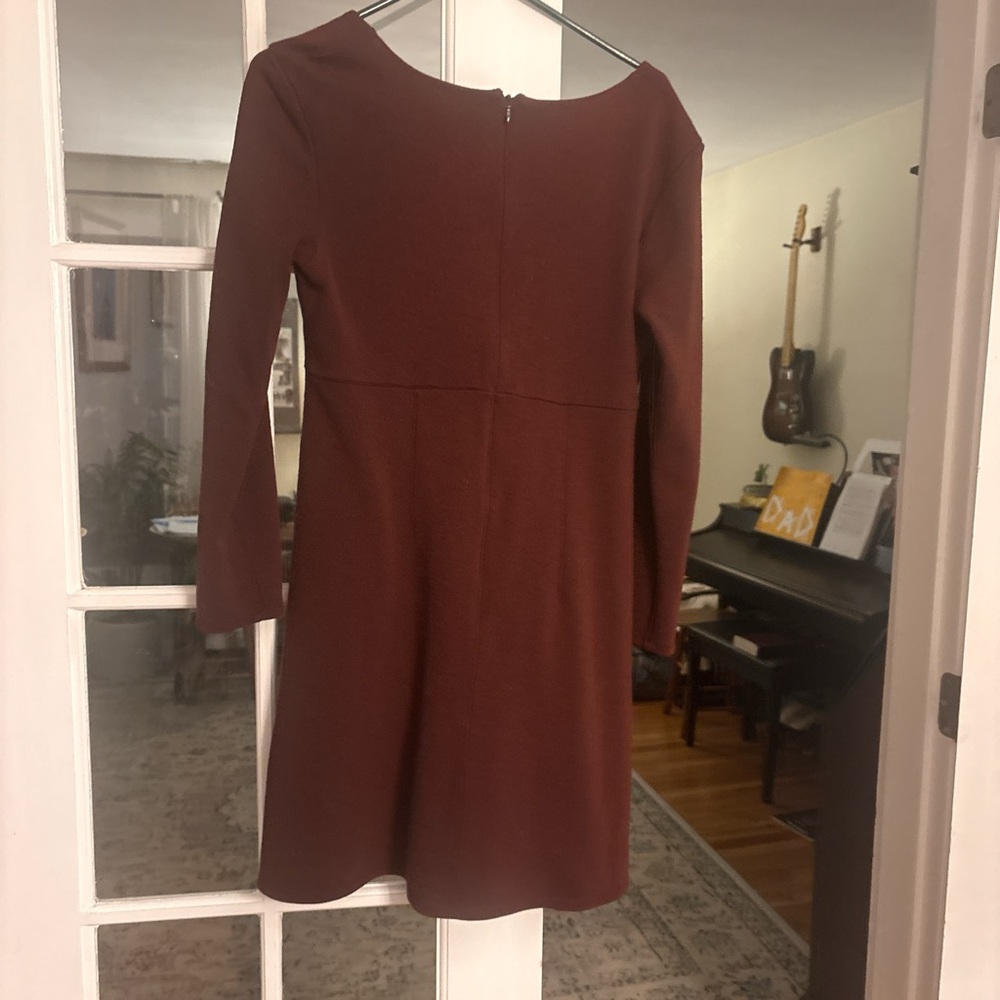 Burgundy Long Sleeve V Neck Dress